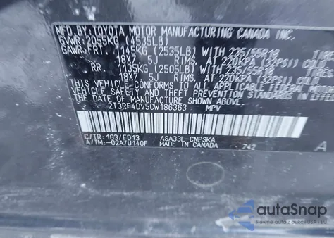 2012 Toyota Rav4 Sport from USA, damaged, VIN 2T3RF4DV5CW186363